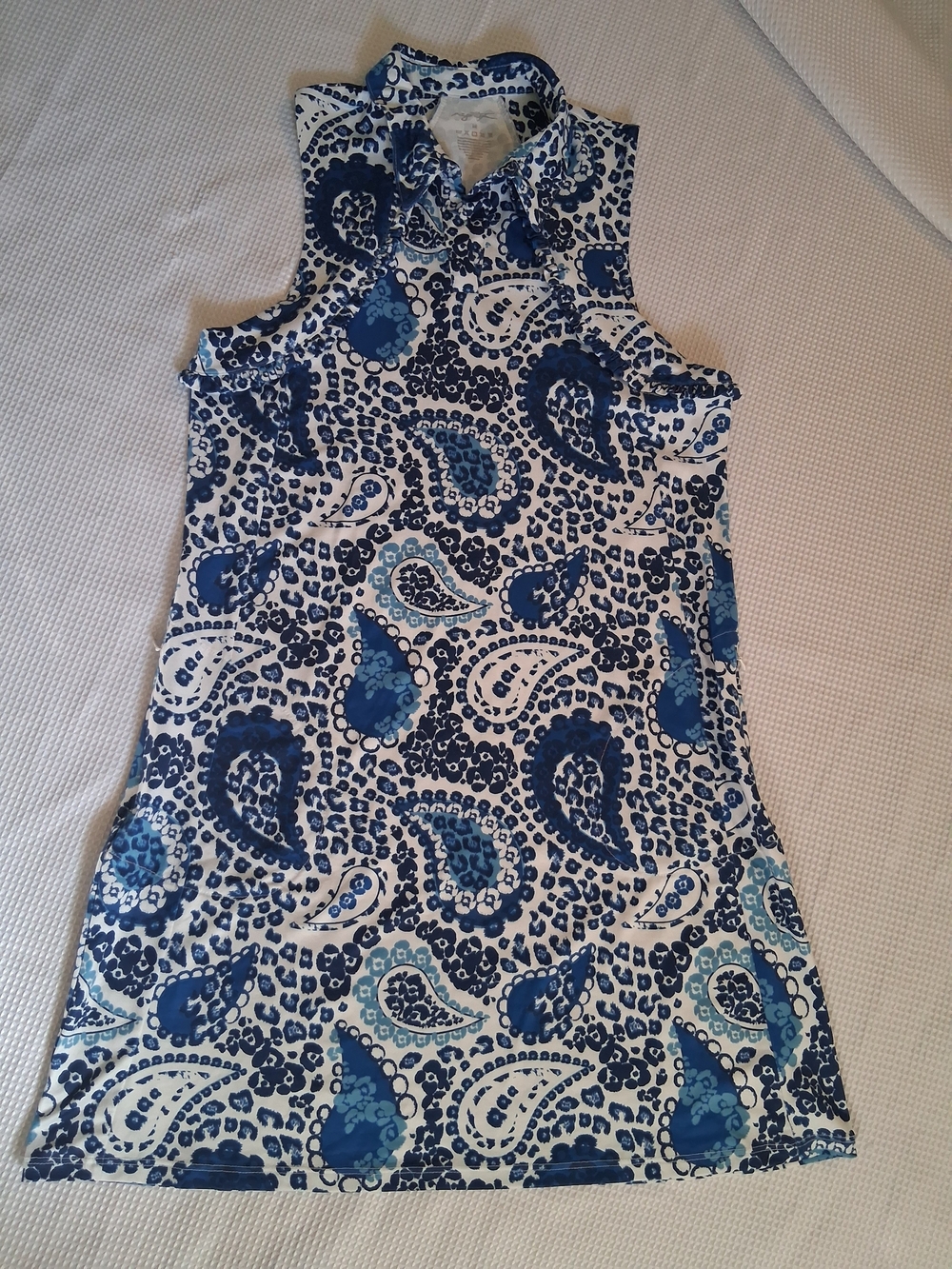 X by Gottex Sleeveless Blue Paisley Mock Neck Golf And Tennis Dress